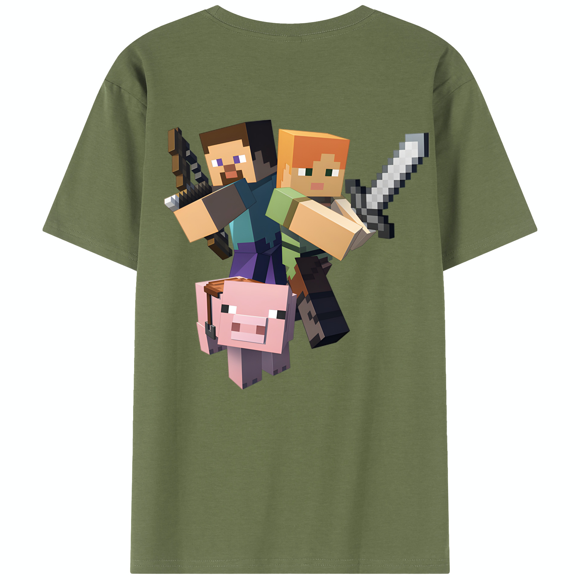 （画像用） マインクラフト ブロックの世界 Minecraft MC Block world 綿100％半袖Tシャツ（背面プリント）